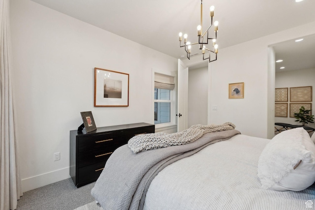 1677 Lambert Ln, Kamas, UT 84036 - bedroom with light colored carpet, a chandelier, baseboards, and recessed lighting