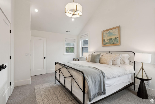 1677 Lambert Ln, Kamas, UT 84036 - carpeted bedroom featuring baseboards, lofted ceiling, and recessed lighting