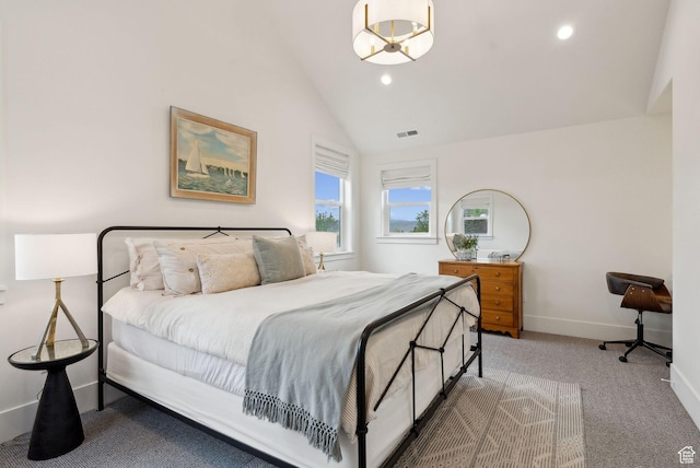 1677 Lambert Ln, Kamas, UT 84036 - carpeted bedroom featuring lofted ceiling, baseboards, and recessed lighting