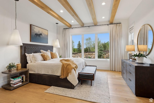 1677 Lambert Ln, Kamas, UT 84036 - bedroom with beam ceiling, light wood finished floors, and recessed lighting