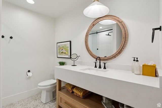 1677 Lambert Ln, Kamas, UT 84036 - full bath with toilet, baseboards, tiled shower, vanity, and recessed lighting