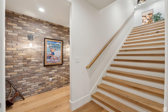 1677 Lambert Ln, Kamas, UT 84036 - stairway with brick wall and wood finished floors