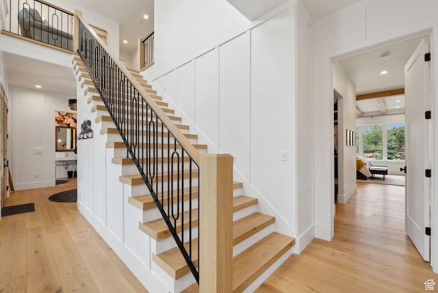1677 Lambert Ln, Kamas, UT 84036 - staircase with hardwood / wood-style floors, recessed lighting, and baseboards