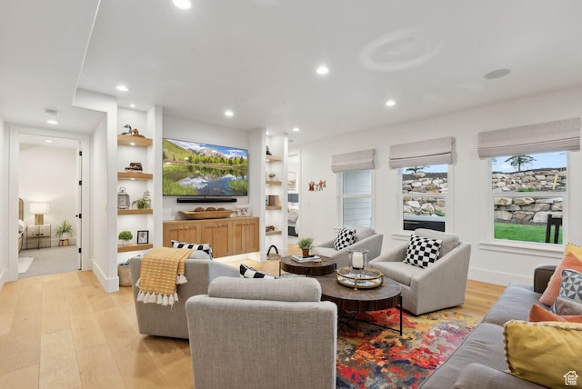 1677 Lambert Ln, Kamas, UT 84036 - living area featuring light wood-type flooring, recessed lighting, and built in features