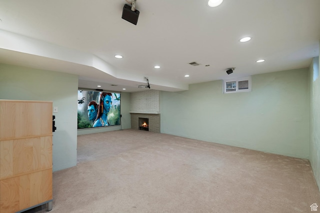 2925 N 220 E, Provo, UT 84604 - unfurnished living room with light carpet, recessed lighting, and a fireplace