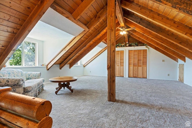 5375 N 3325 E, Eden, UT 84310 - carpeted living area featuring wooden ceiling and ceiling fan