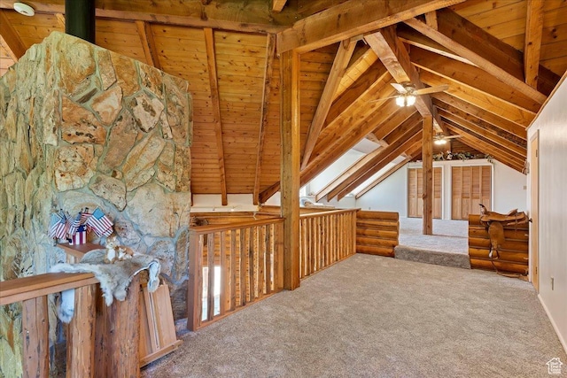 5375 N 3325 E, Eden, UT 84310 - additional living space featuring a ceiling fan, lofted ceiling, and carpet flooring