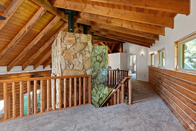 5375 N 3325 E, Eden, UT 84310 - corridor featuring an upstairs landing, wood ceiling, and carpet