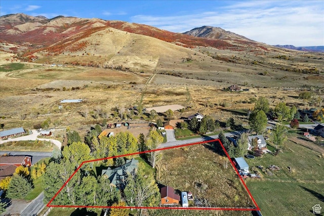 5375 N 3325 E, Eden, UT 84310 - aerial overview of property's location featuring property parcel outlined and a mountainous background