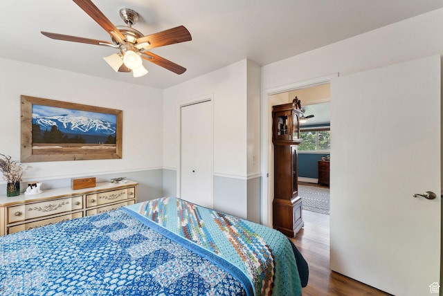 32 S Kingdon Ln E, North Salt Lake, UT 84054 - bedroom featuring wood finished floors, a ceiling fan, and a closet