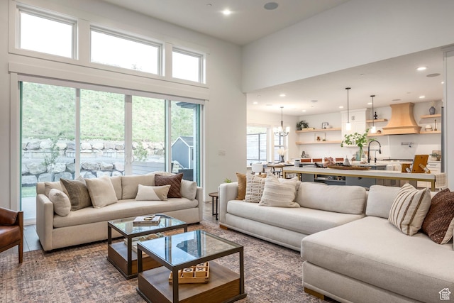 14943 S Auburn Sky Dr Unit 129, Draper, UT 84020 - living area with recessed lighting and a high ceiling