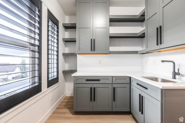 14943 S Auburn Sky Dr Unit 129, Draper, UT 84020 - kitchen featuring open shelves, gray cabinetry, a sink, and light countertops