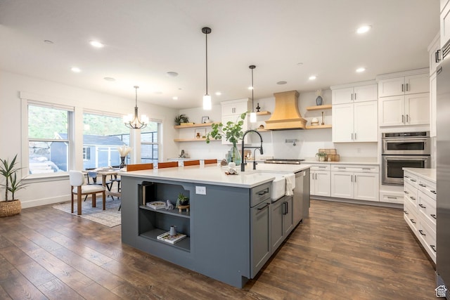 14943 S Auburn Sky Dr Unit 129, Draper, UT 84020 - kitchen with open shelves, gray cabinets, light countertops, stainless steel appliances, and white cabinets