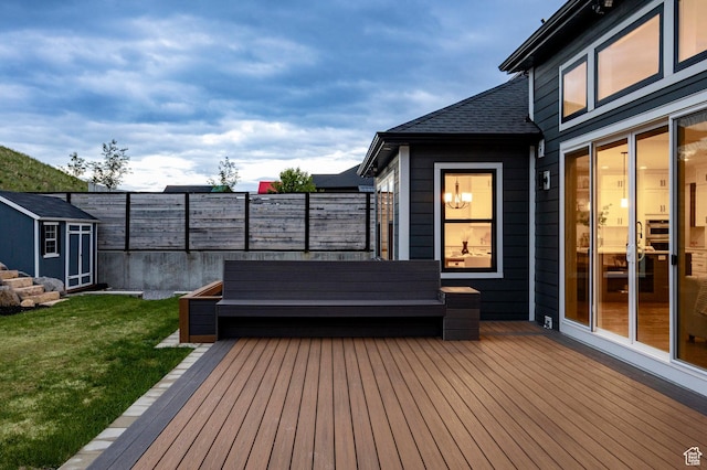 14943 S Auburn Sky Dr Unit 129, Draper, UT 84020 - deck featuring a storage shed and a fenced backyard