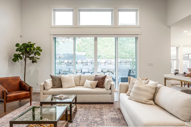14943 S Auburn Sky Dr Unit 129, Draper, UT 84020 - living area featuring a towering ceiling and wood finished floors