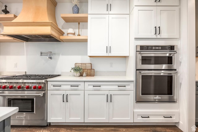 14943 S Auburn Sky Dr Unit 129, Draper, UT 84020 - kitchen featuring appliances with stainless steel finishes, premium range hood, light countertops, and white cabinetry