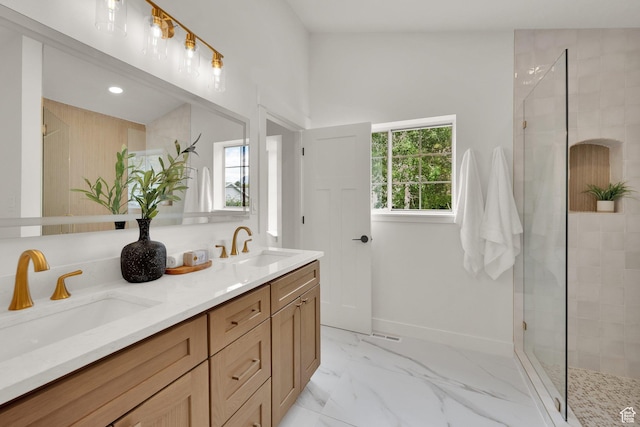 1128 N 850 E, Pleasant Grove, UT 84062 - full bath featuring a tile shower, marble finish floors, and double vanity