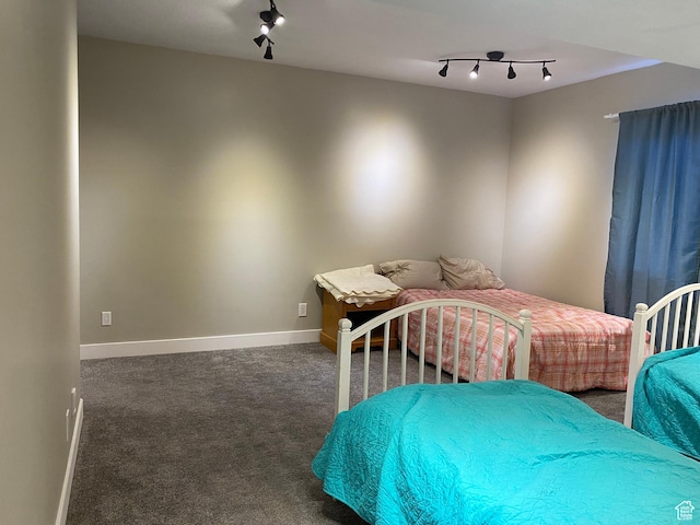 9362 N Sunnyvale Dr, Eagle Mountain, UT 84005 - carpeted bedroom with rail lighting and baseboards
