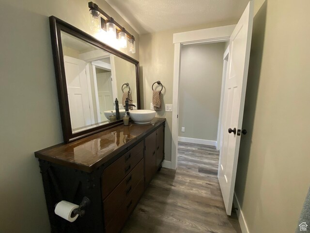 9362 N Sunnyvale Dr, Eagle Mountain, UT 84005 - bathroom with wood finished floors, vanity, and baseboards
