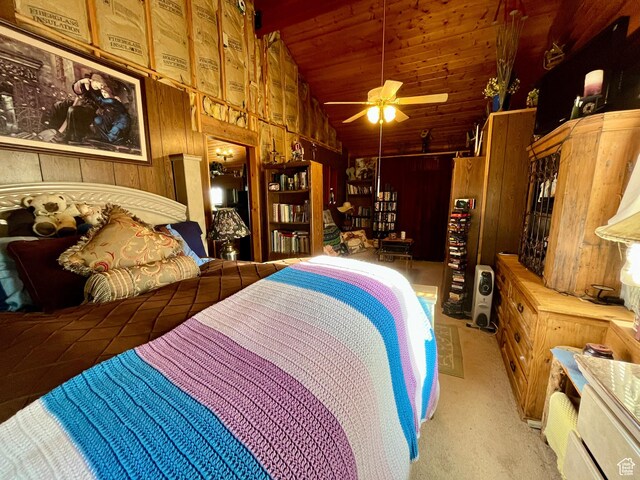11775 E 14270 N, Mount Pleasant, UT 84647 - carpeted bedroom with wooden walls, wooden ceiling, and high vaulted ceiling