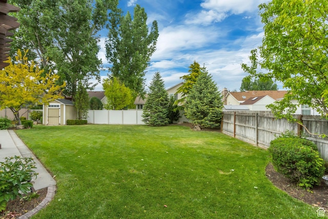 5277 S Morning Mesa Cir, Salt Lake City, UT 84123 - view of yard with a storage unit, an outdoor structure, and a residential view