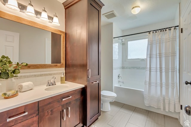5277 S Morning Mesa Cir, Salt Lake City, UT 84123 - bathroom with toilet, shower / tub combo, vanity, and backsplash