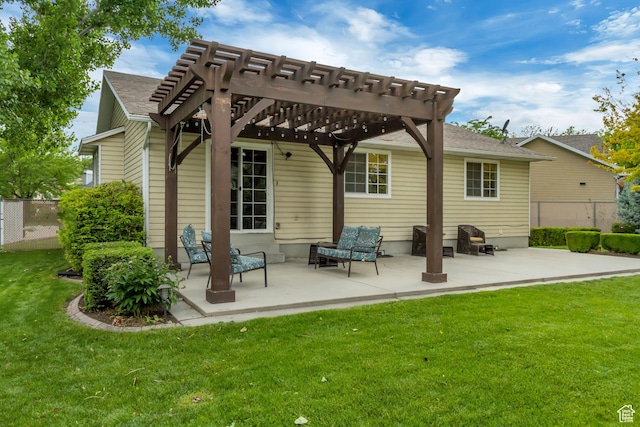 5277 S Morning Mesa Cir, Salt Lake City, UT 84123 - rear view of property featuring a pergola, a patio area, and a shingled roof