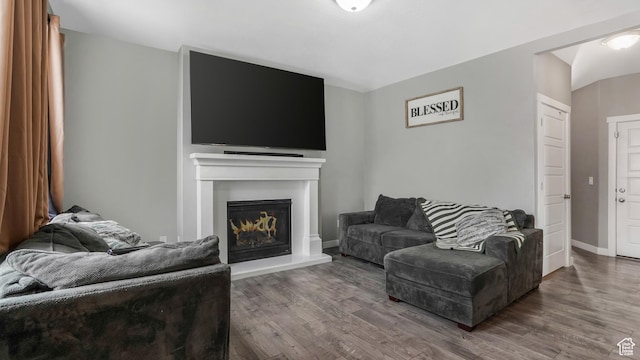 3734 W 2750 N, Lehi, UT 84043 - living room featuring wood finished floors, a warm lit fireplace, and baseboards