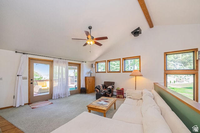 living room with a ceiling fan