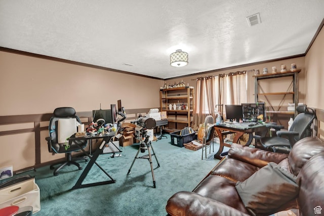 13856 S Cromwell Ln E, Draper, UT 84020 - carpeted office space featuring ornamental molding and a textured ceiling