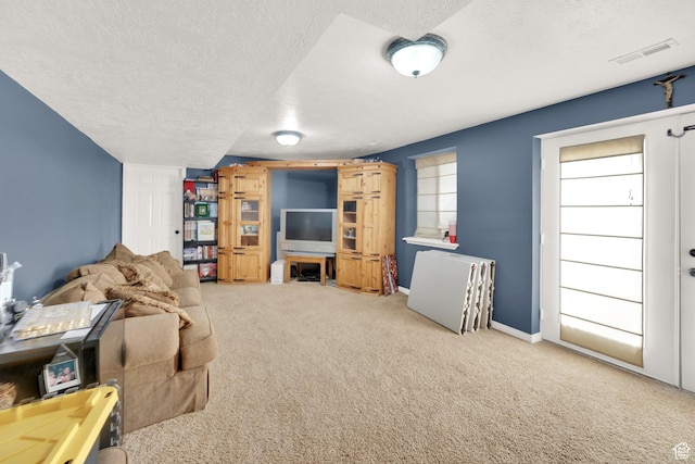 13856 S Cromwell Ln E, Draper, UT 84020 - carpeted living area featuring a textured ceiling and baseboards