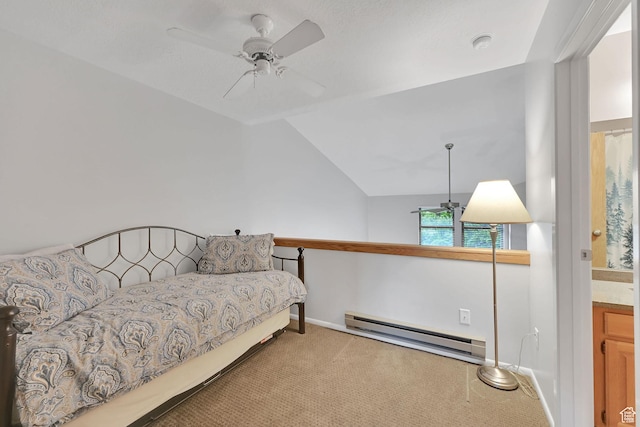 3615 N Wolf Lodge Dr Unit 1109, Eden, UT 84310 - carpeted bedroom with a baseboard heating unit, lofted ceiling, baseboards, and ceiling fan