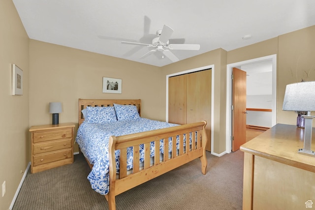3615 N Wolf Lodge Dr Unit 1109, Eden, UT 84310 - bedroom with carpet floors, a closet, baseboards, and ceiling fan