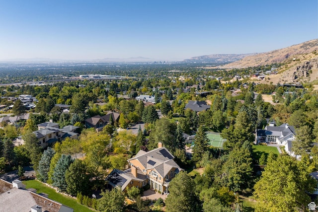 aerial overview of property's location with a mountain backdrop