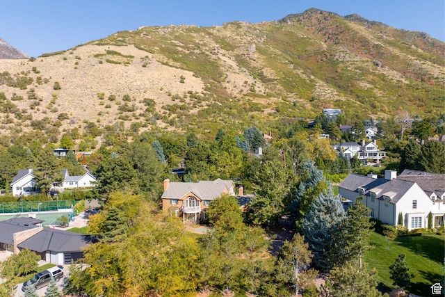 aerial perspective of suburban area with a mountain backdrop