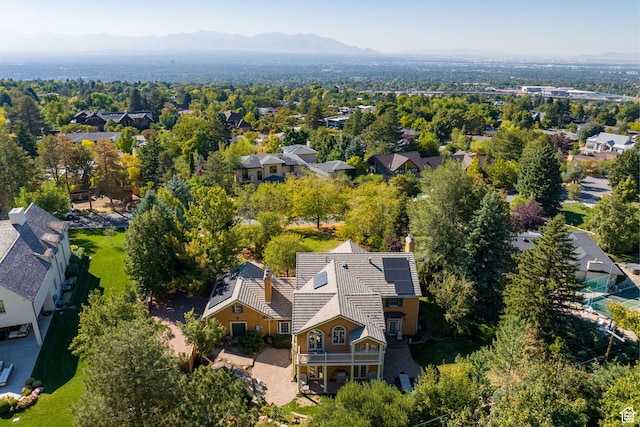 aerial perspective of suburban area with mountains