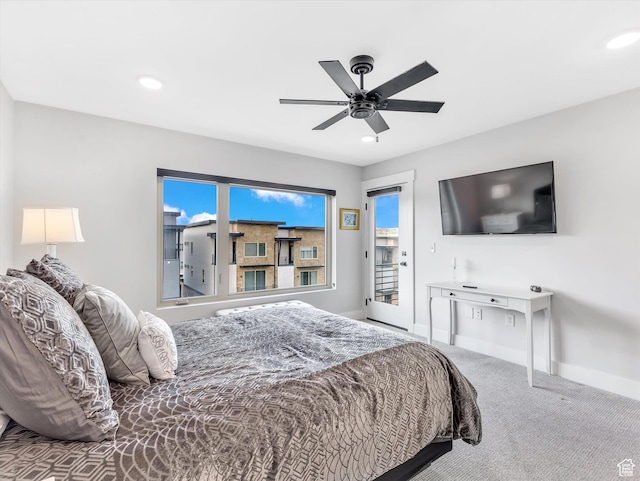 1374 Gambel Oak Way, Park City, UT 84098 - carpeted bedroom with baseboards, recessed lighting, access to exterior, and a ceiling fan