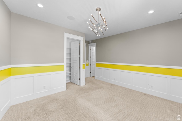 1769 View Ct, Fruit Heights, UT 84037 - carpeted empty room with a decorative wall, a wainscoted wall, recessed lighting, and a chandelier