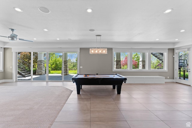 1769 View Ct, Fruit Heights, UT 84037 - game room with plenty of natural light, recessed lighting, billiards, light tile patterned floors, and baseboards