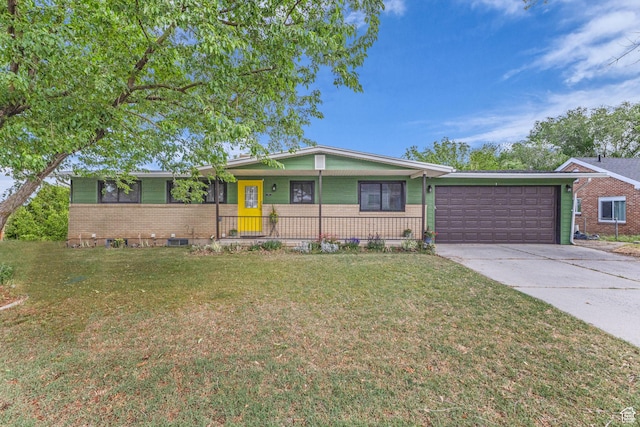 492 W Highland Dr, Riverdale, UT 84405 - ranch-style house with brick siding, a garage, a front lawn, and driveway