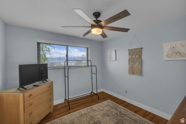 492 W Highland Dr, Riverdale, UT 84405 - bedroom featuring wood finished floors, baseboards, and a ceiling fan