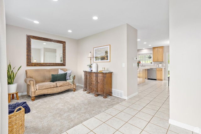 2119 W 12190 S, Riverton, UT 84065 - sitting room with light carpet, recessed lighting, light tile patterned floors, and baseboards
