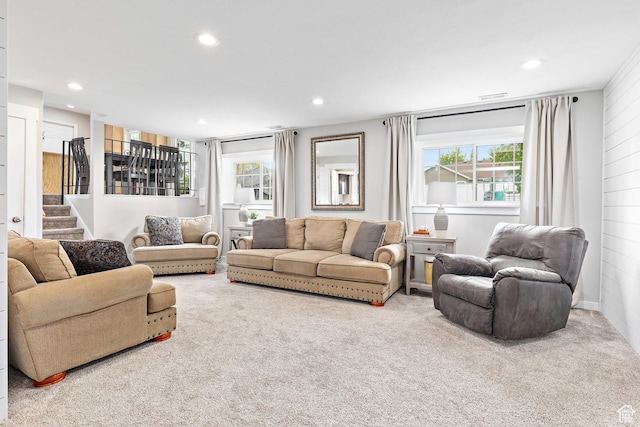 2119 W 12190 S, Riverton, UT 84065 - living area featuring recessed lighting, carpet, and stairs