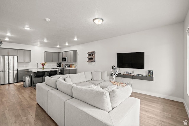 living room featuring light wood-style flooring and baseboards