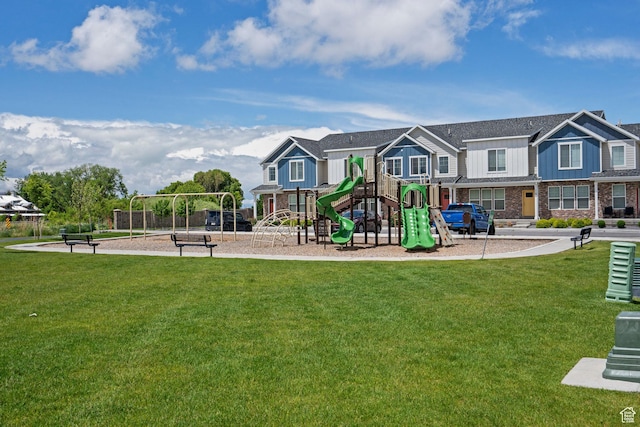 community playground with a lawn