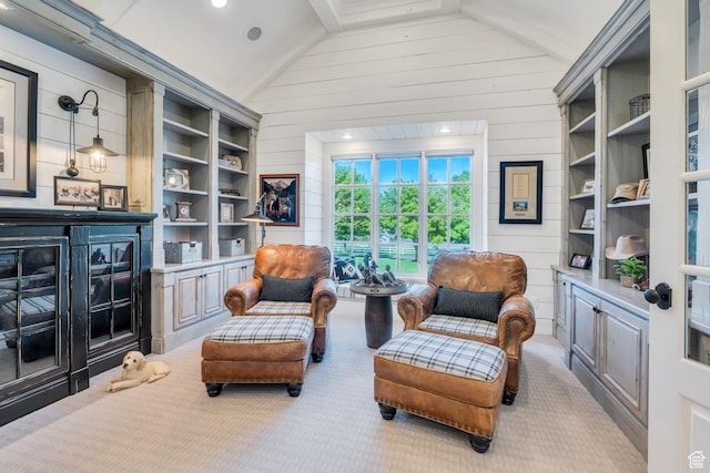 575 S 1560 E, Mapleton, UT 84664 - sitting room with lofted ceiling, carpet flooring, and wood walls