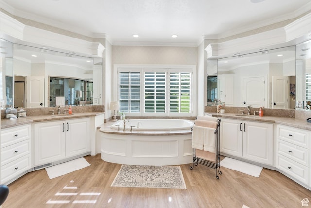 575 S 1560 E, Mapleton, UT 84664 - full bathroom with crown molding, wood finished floors, a garden tub, and two vanities