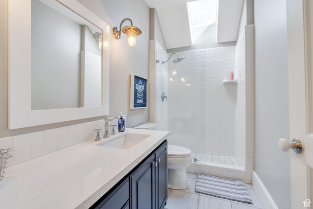 575 S 1560 E, Mapleton, UT 84664 - bathroom with toilet, tiled shower, vanity, and tile patterned flooring
