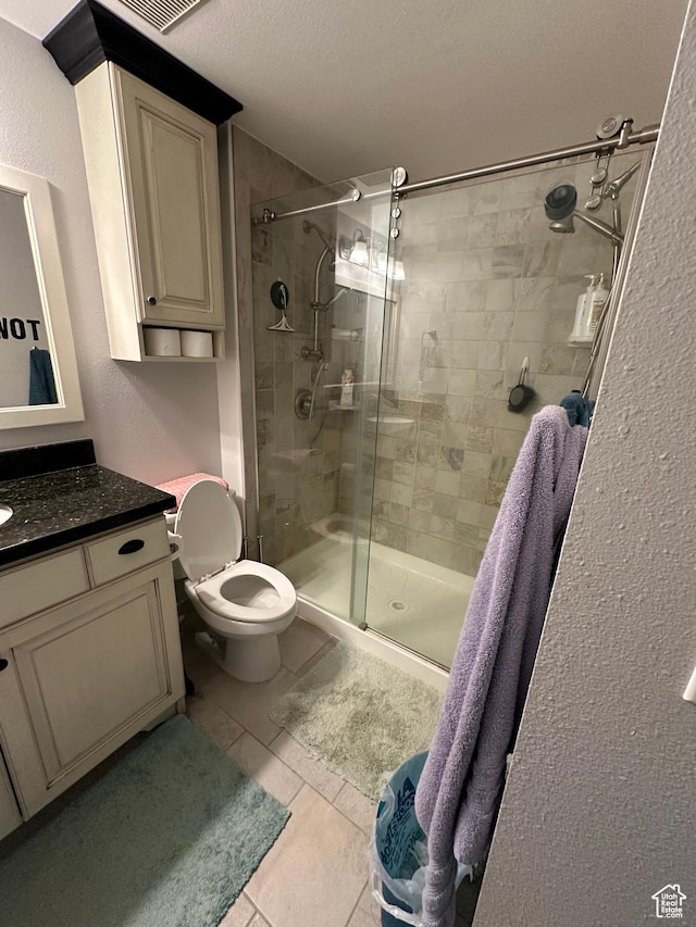 250 W 100 S, Duchesne, UT 84021 - full bath with a shower stall, vanity, tile patterned floors, toilet, and a textured wall