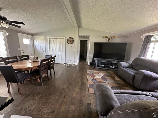 250 W 100 S, Duchesne, UT 84021 - living room featuring a textured ceiling, a ceiling fan, dark wood finished floors, and baseboards